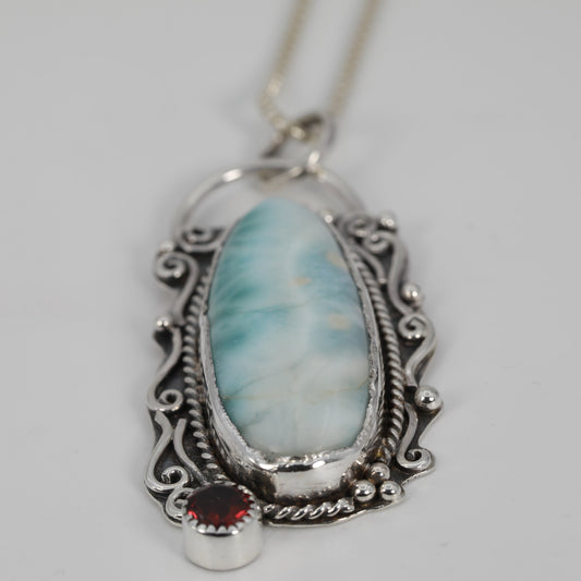 Large Larimar & Garnet Pendat