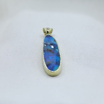 Ocean Blue Opal & Diamond Pendant