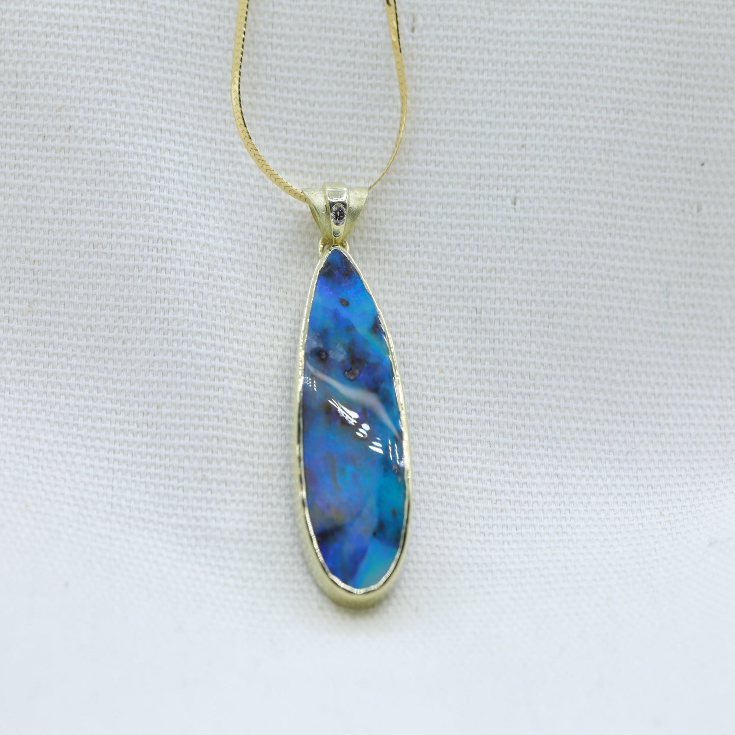 Ocean Blue Opal & Diamond Pendant