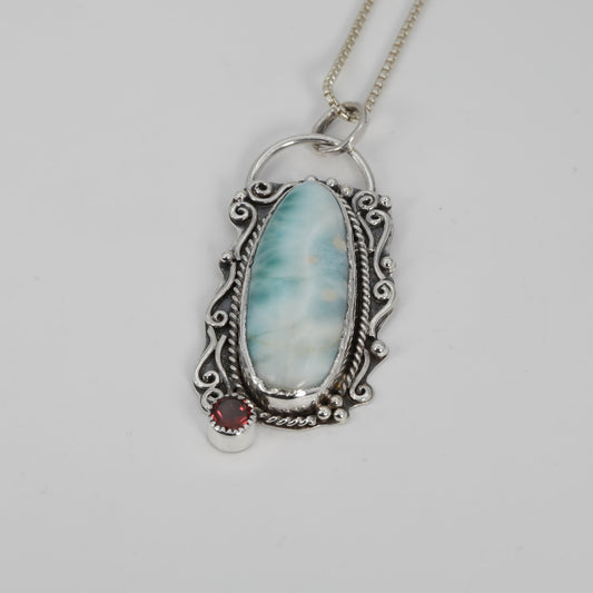 Large Larimar & Garnet Pendat