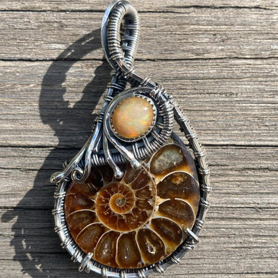 Amonite Fossil and Opal Pendant